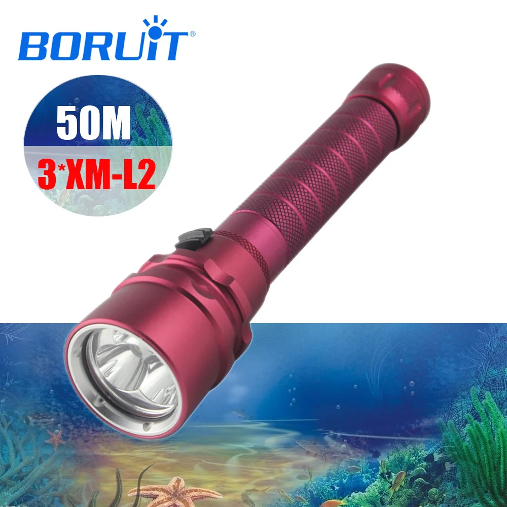 

BORUIT XML T6 6000LM LED Scuba Diving Flashlight Torch Power Waterproof Flash Lamp Lantern Underwater 50M For Fishing Adventure
