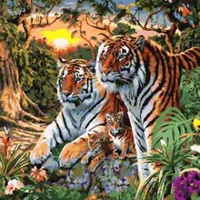 Два тигра DIY Цифровая живопись маслом по номерам Король леса хлопок живопись для гостиная стены картина без рамки 40x50
