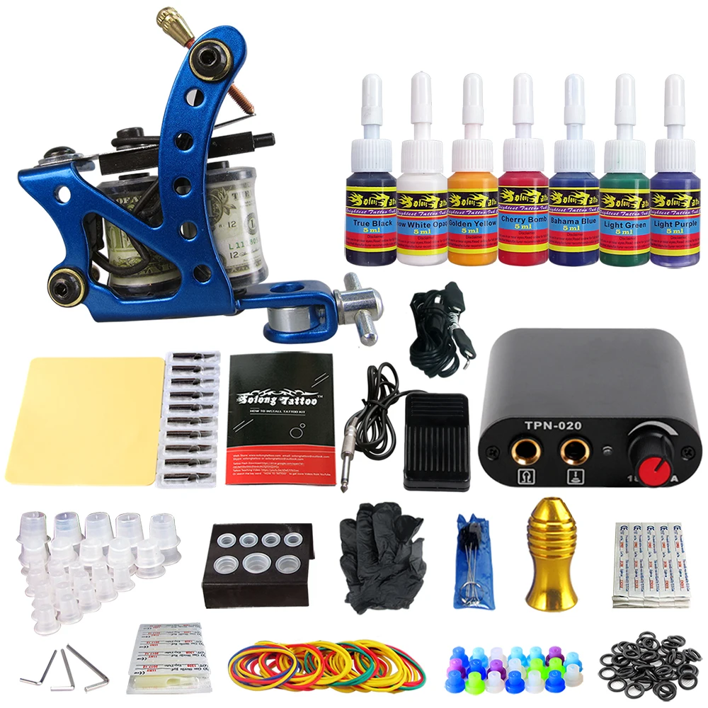 

Stigma Tattoo 1 Professional Machine Gun Tattoo Kit Power Supply Clip Cord 7 color ink set TK105-74