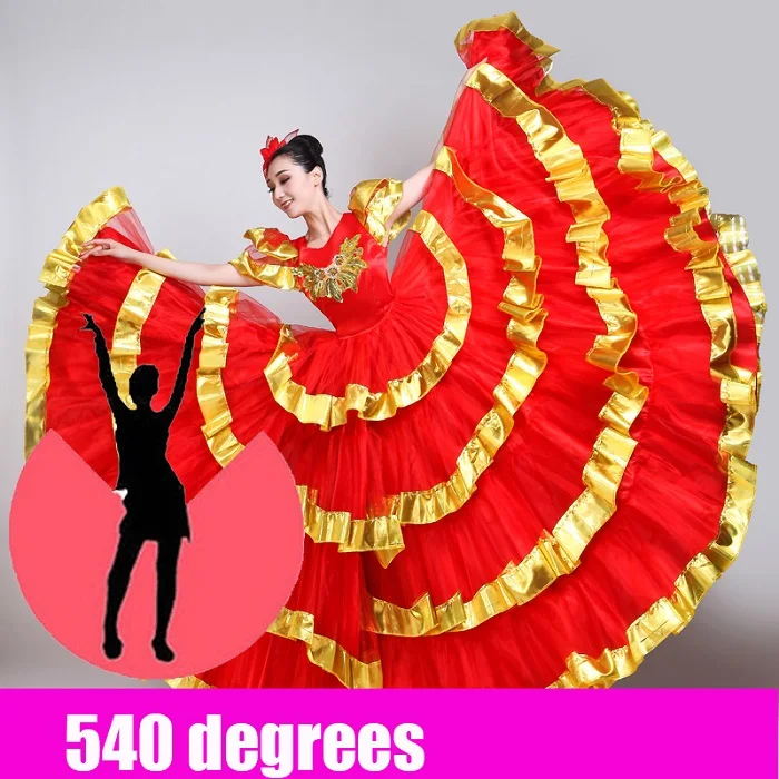 Танец фламенко платье женские золотые боковые юбки Бальные танцевальные платья испанская одежда женская Современная сценическая одежда DN3581 - Цвет: 540 degrees
