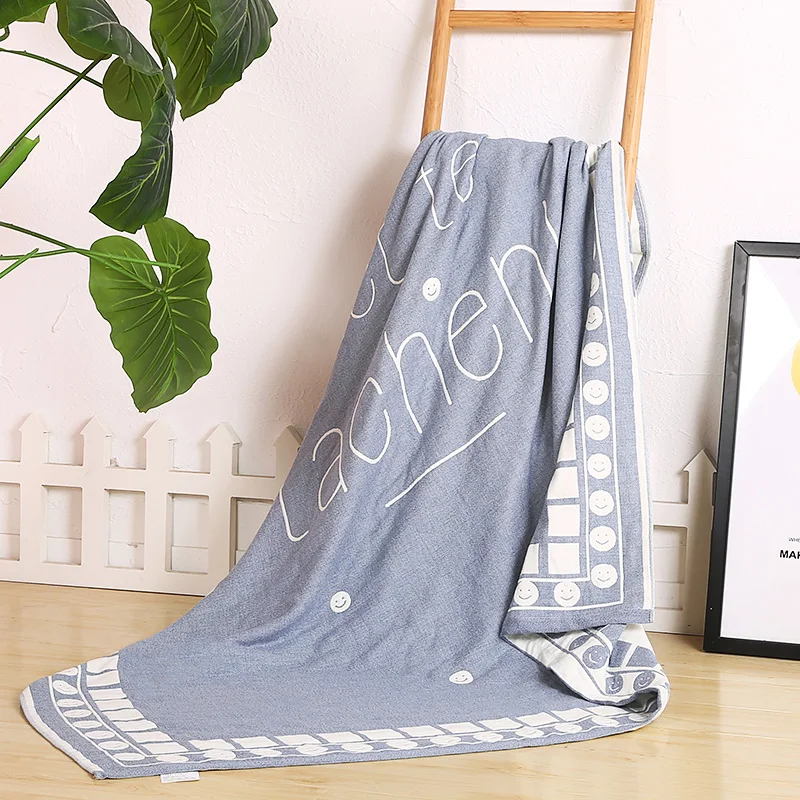 

Cartoon Light Blue Alphabet Pattern Knitted Throw Blanket Sofa/Couch Bed/Plane Travel Victoria Blanket 4 Layers Gauze Bath Towel