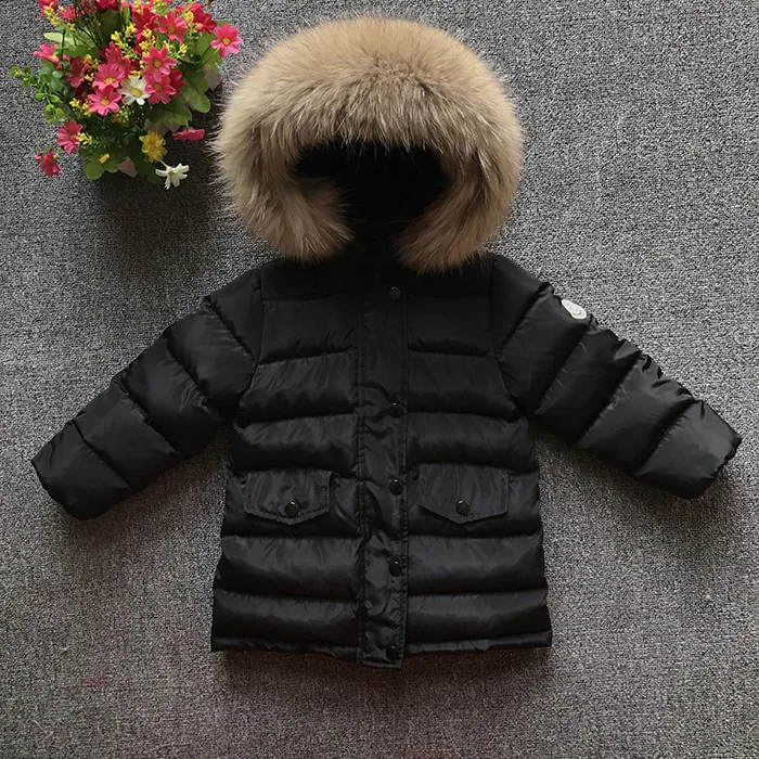 Зимнее пальто для мальчиков; куртки с капюшоном и натуральным мехом для маленьких девочек; теплая детская верхняя одежда на утином пуху; ветрозащитная модная детская одежда