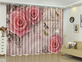 

Curtain Group Of Colorful Butterflies, Three Delicate Pink Roses 3D Flower Curtains Beautiful Multi-Use Curtains