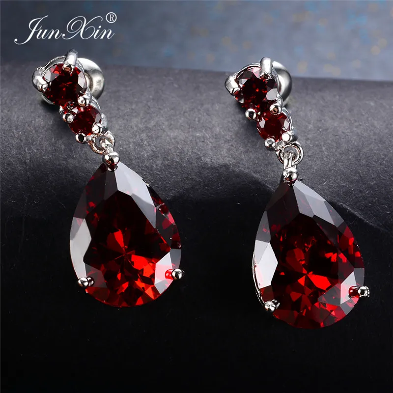 Dangle Earrings Drop Earrings Long Earrings Dome Teardrop Earrings 8 Style Female Red Water Drop Earrings Fashion Silver Color Zircon Stone Earrings Vintage Long Dangle For Women