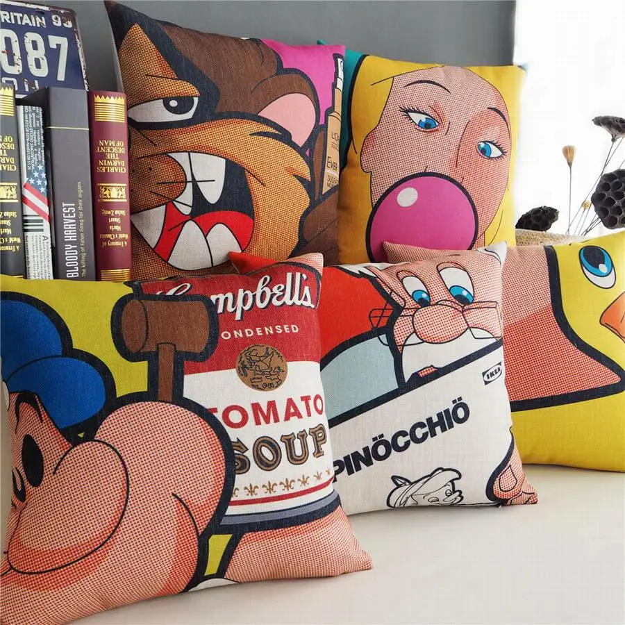 

Cartoon fairy tale pillow ,Popeye Yellow Duck Pinocchio Pillow cushion ,Linen pillowcase,home decorative sofa Pillows