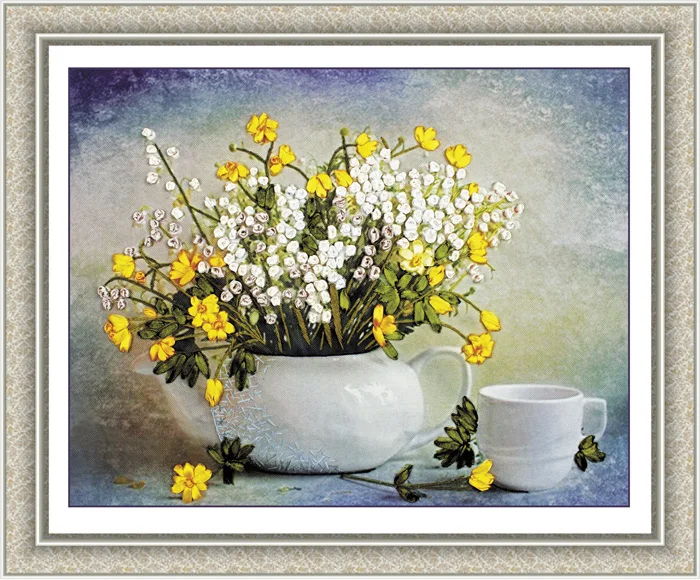 

DIY 3D Ribbon Embroidery cross stitch kits sets simple handmade needlework/ beautiful Colorful flower decor picture paintings