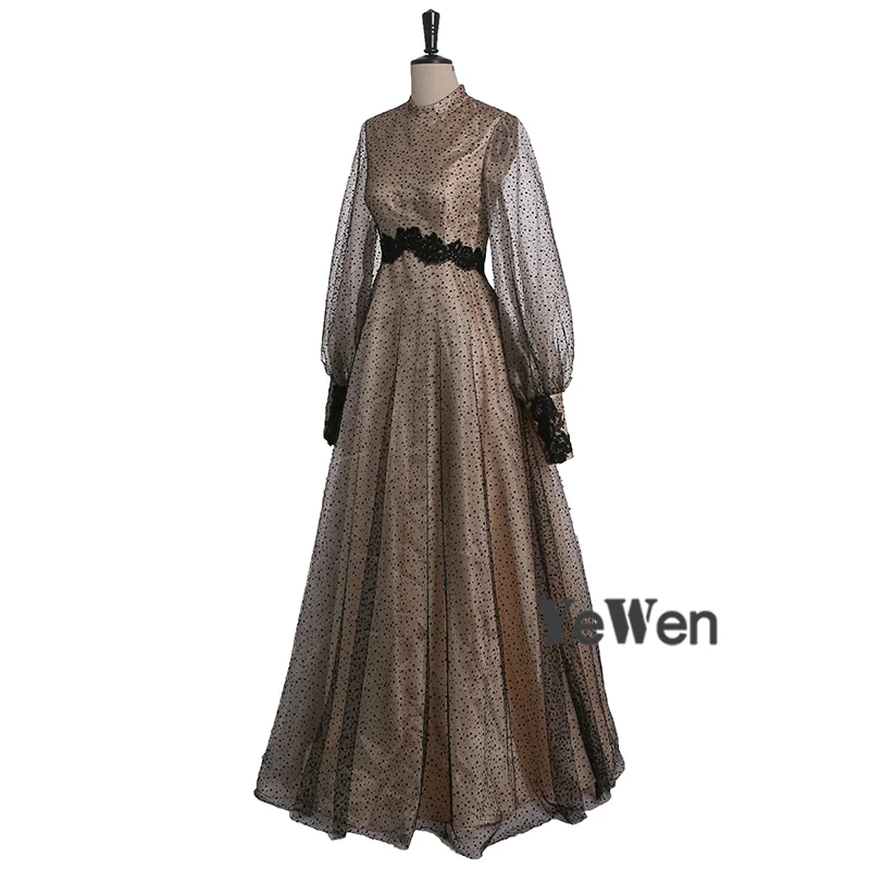 Muslim 2019 Points Black Champagne Evening Dresses Long Sleeve Lace Prom Dress Formal Gowns Elegant For Women YW8023 Muslim 2019 Points Black Champagne Evening Dresses Long Sleeve Lace Prom Dress Formal Gowns Elegant For Women YW8023
