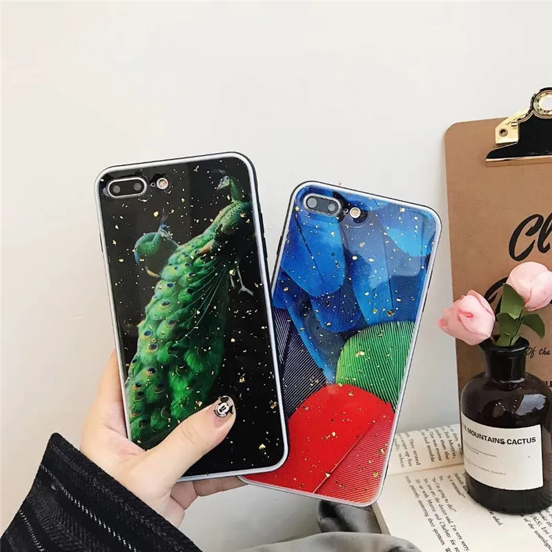 

Green Peacock Feather Epoxy Lanyard Luxury Hair Ball Diamond Bracket cover case for iphone XS MAX XS XR 6 7 8 plus X phone cases