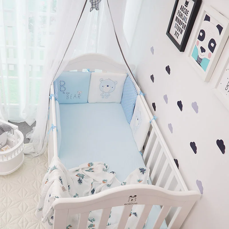 6Pcs/set Infant Baby Bed Bumper Cotton Bed Crib Cushion Protector,100% Cotton Baby Boys and Girls Unisex Cartoon Bumpers 30*30*6