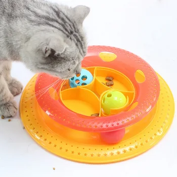 

Plastic Cat Feeders Tower Tracks Disc Cat Toy Amusement Shelf Play Station Pet Cats Triple Play Disc Ball Toys Jouet Chat New