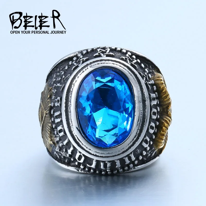 

Beier new store 316L Titanium steel Viking part Gold Sheep Blue Stone Retro Glasses Totem Black stone Fashion Jewelry LLBR8-334R