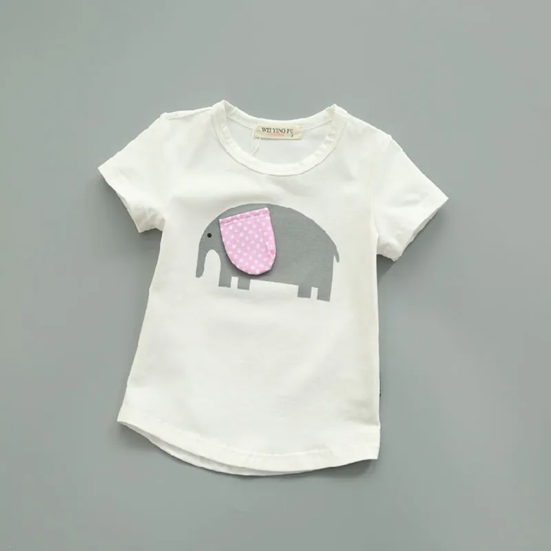 2016 New Summer Girls T Shirt Short Sleeve Kids T-shirt Cartoon Elephant Print Tee 100% Cotton Brand Kids T Shirt Kids Tops 2-7Y