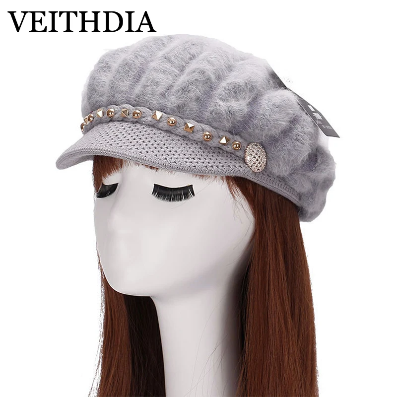 Зимняя шапка VEITHDIA женская модная в виде кролика с заклепками берет теплая