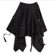 Европейский Заклепки шить неравномерность женщина юбка Готический модные черные повседневные локомотив юбка
