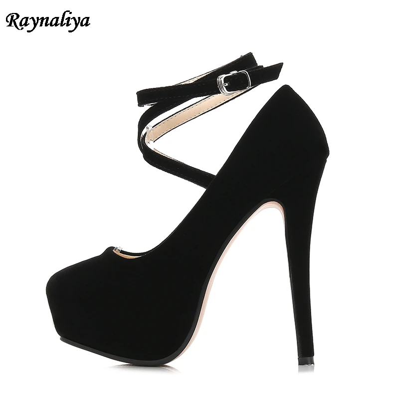 Sexy Bouche Sangle 2018 En De Marine Femmes Rond Cuir Pompes rouge Nouveau Printemps a0026 Noir Talons Automne Bout Peu Profonde Cheville Troupeau bleu Hauts Noir Ms AvAOq