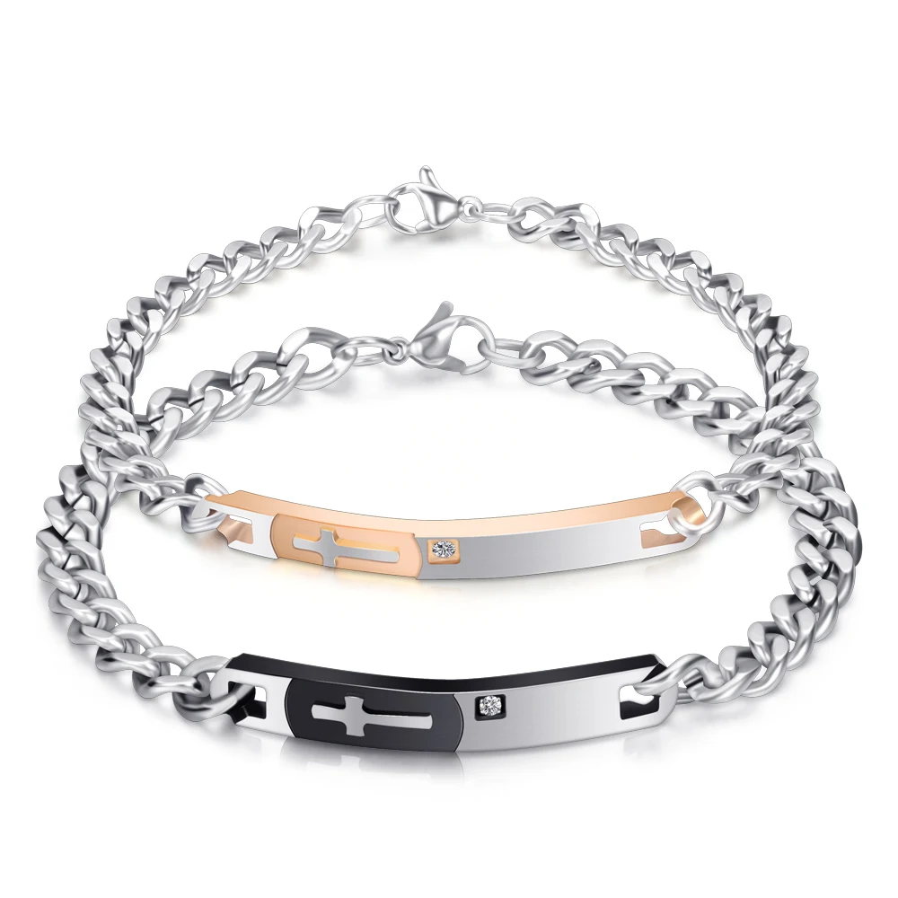 

Fashion Couple Bracelets bangles With Stainless Steel Zirocn Zircon Bracelet for Women Men Jewelry Gifts