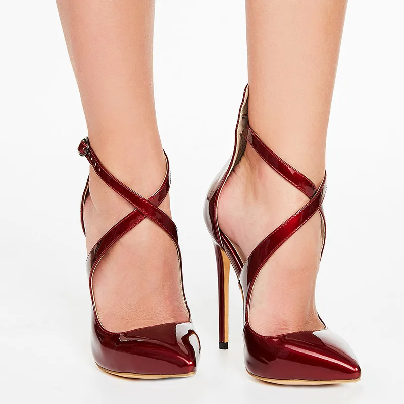 

Fashion High Heels Thin Heels Women Shoes Party Wedding Shoes For Woman Wine Red Plus Size Buckle x1701