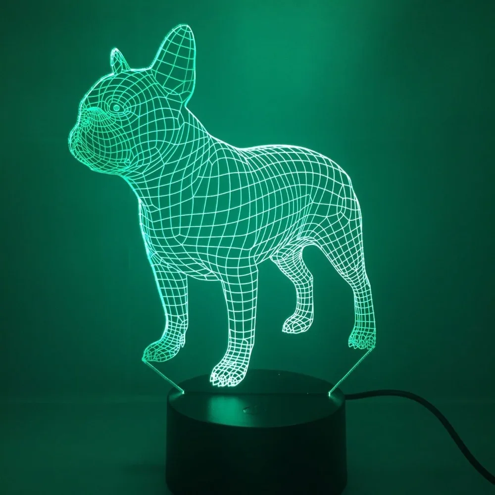 Французский бульдог 3D Настольный светильник светодиодный Красочные собака Ночная подарок на день рождения для детей USB сна освещения украшения дома с 7 цветов