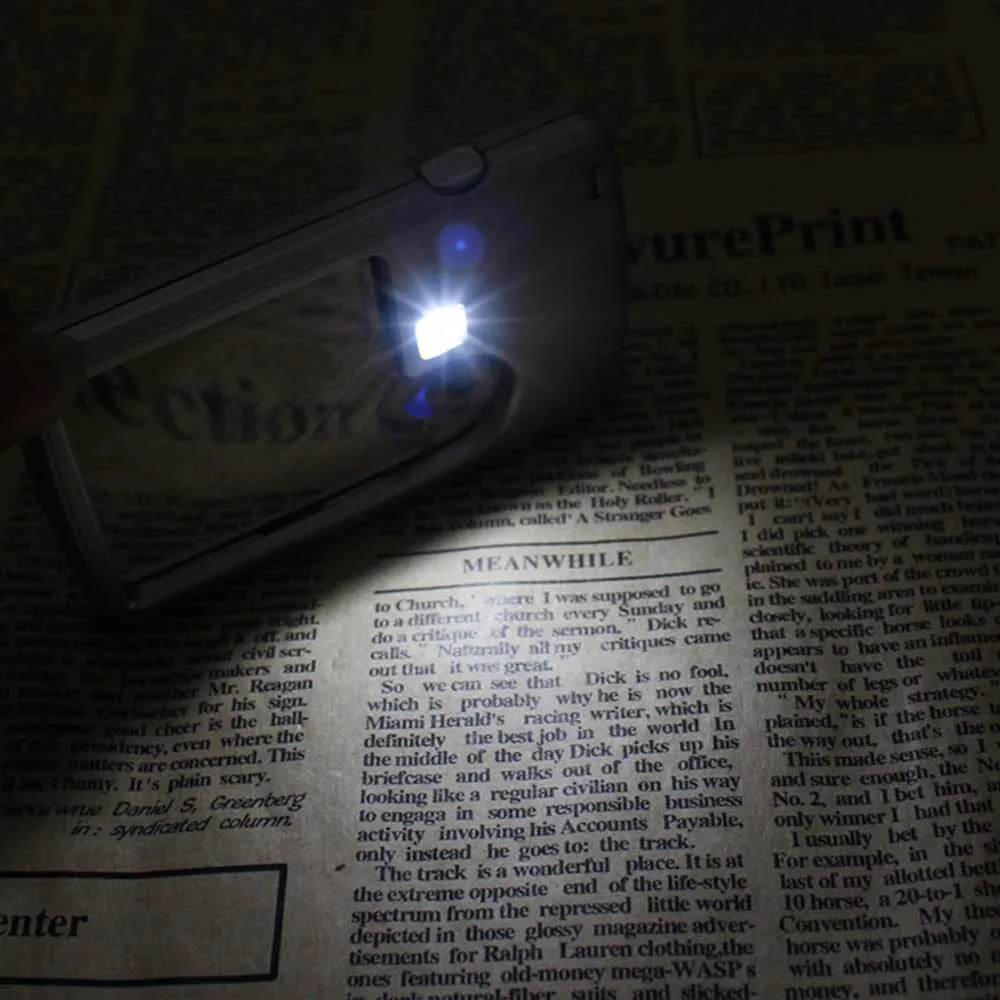 

88*57*9mm X3 X6 Card Led Magnifier With LED Light Leather Case Magnifying Glass Ultra-Thin Portable Square Loupe#20
