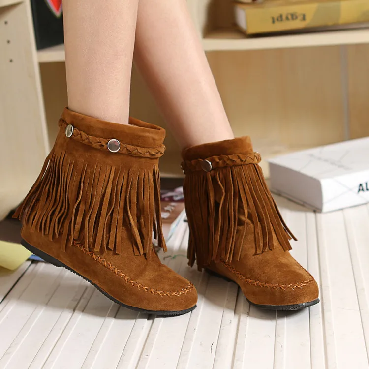 SWONCO Women's Shoes Ankle Boots Plus Size 34-45 Fashion Tassel Autumn Winter Boot Ankle Boots For Women Female Shoes Woman Boot - Цвет: Brown Winter