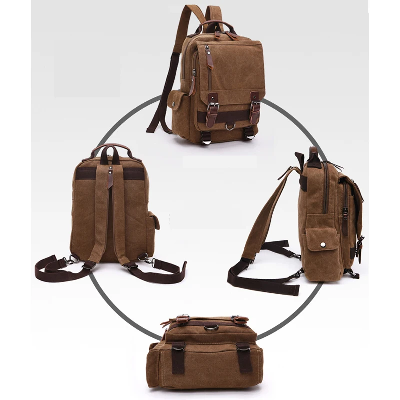  Scione Small Canvas Backpack Men Travel Back Pack Multifunctional Shoulder Bag Women Laptop Rucksac - 32830957609