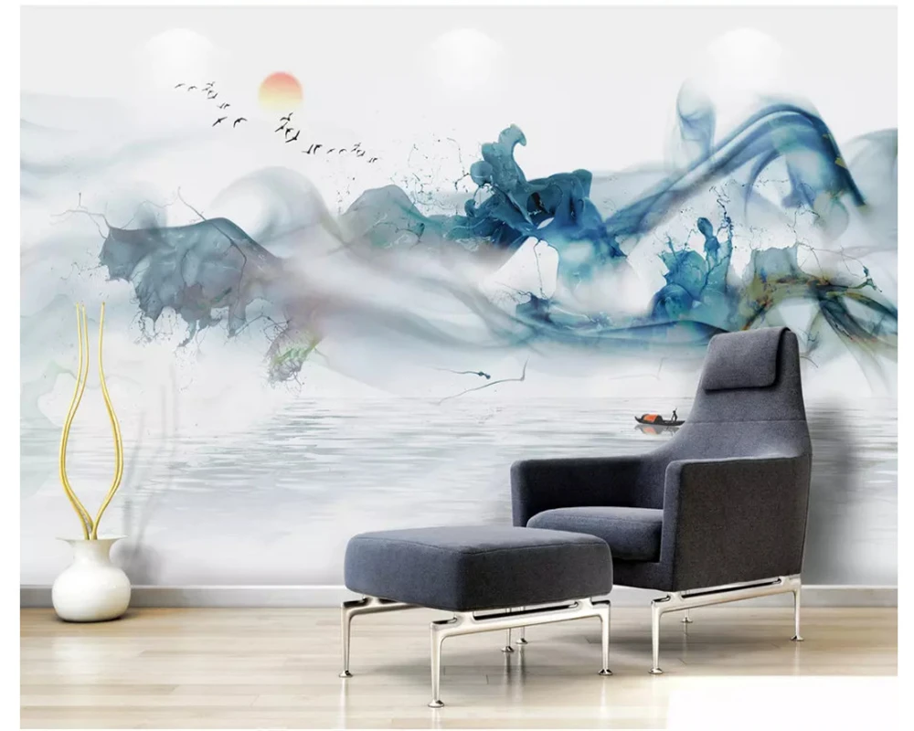 

beibehang New Chinese personality wall paper Zen abstract abstract ink landscape artistic three-dimensional line mural wallpaper
