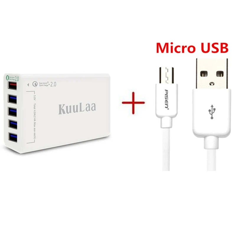 Kuulaa Quick Charge 2.0 5-Порты и разъёмы USB EU Зарядное устройство, poweriq питания Порты и разъёмы Скорость 5 для iphone 6 x Plus для Xiaomi - Тип штекера: EU 5 USB mirco cable