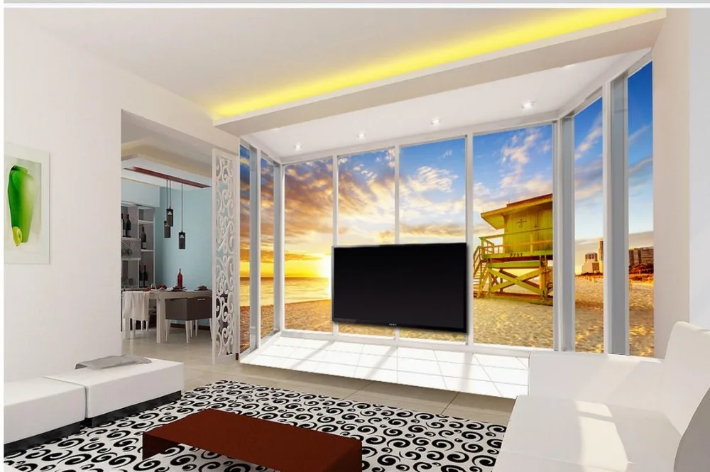 Ceiling windows beautiful sea view 3d wallpaper TV background wallpaper the living room sofa