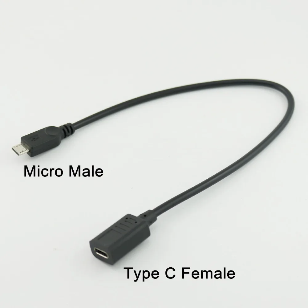 

1x USB 3.1 Type C Female to Micro Male Plug Data Charger Adapter Connector Cable 30cm Straight/UP/Down/Left /Right Angle