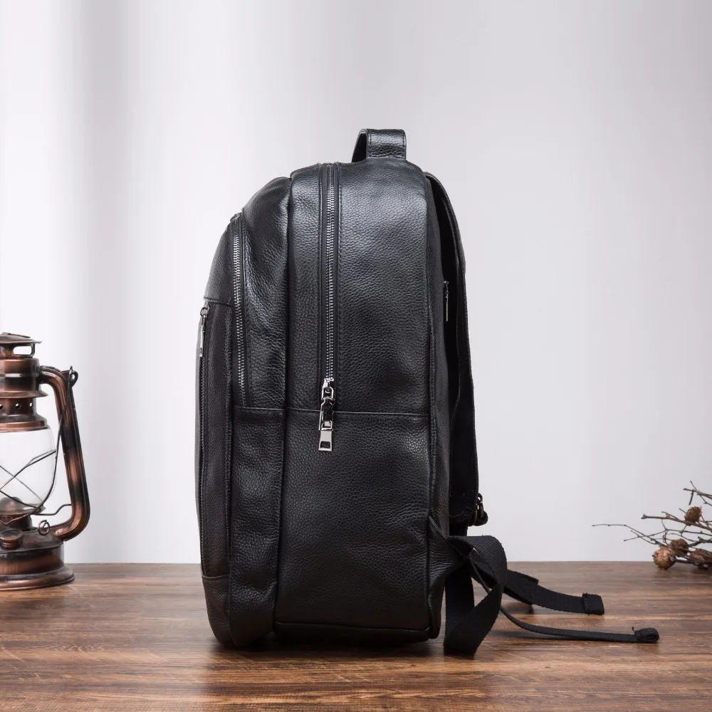 Men Genuine Leather Design Casual Travel Bag Male Fashion Backpack Daypack College Student School Book 17" Laptop Bag BB331