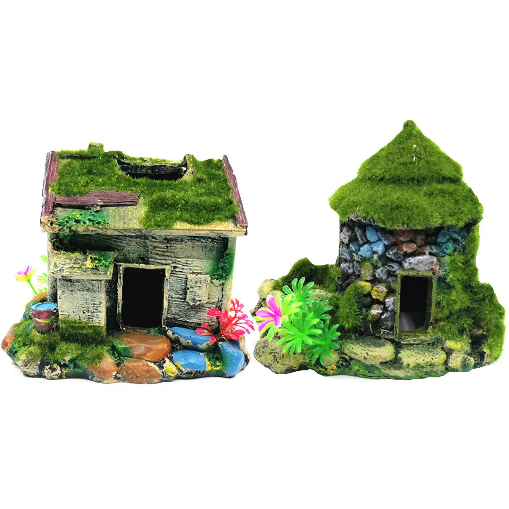 Аквариумный орнамент для аквариума Dodge House Flocking Moss, маленькое дерево, отверстие для просмотра, аквариумные декорации для аквариума