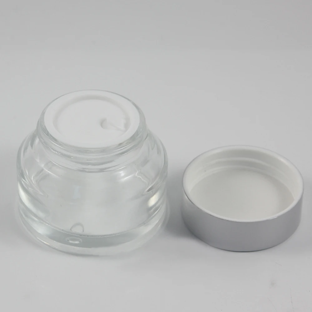 Download 50g clear glass cream jar with matte silver aluminum lid ...