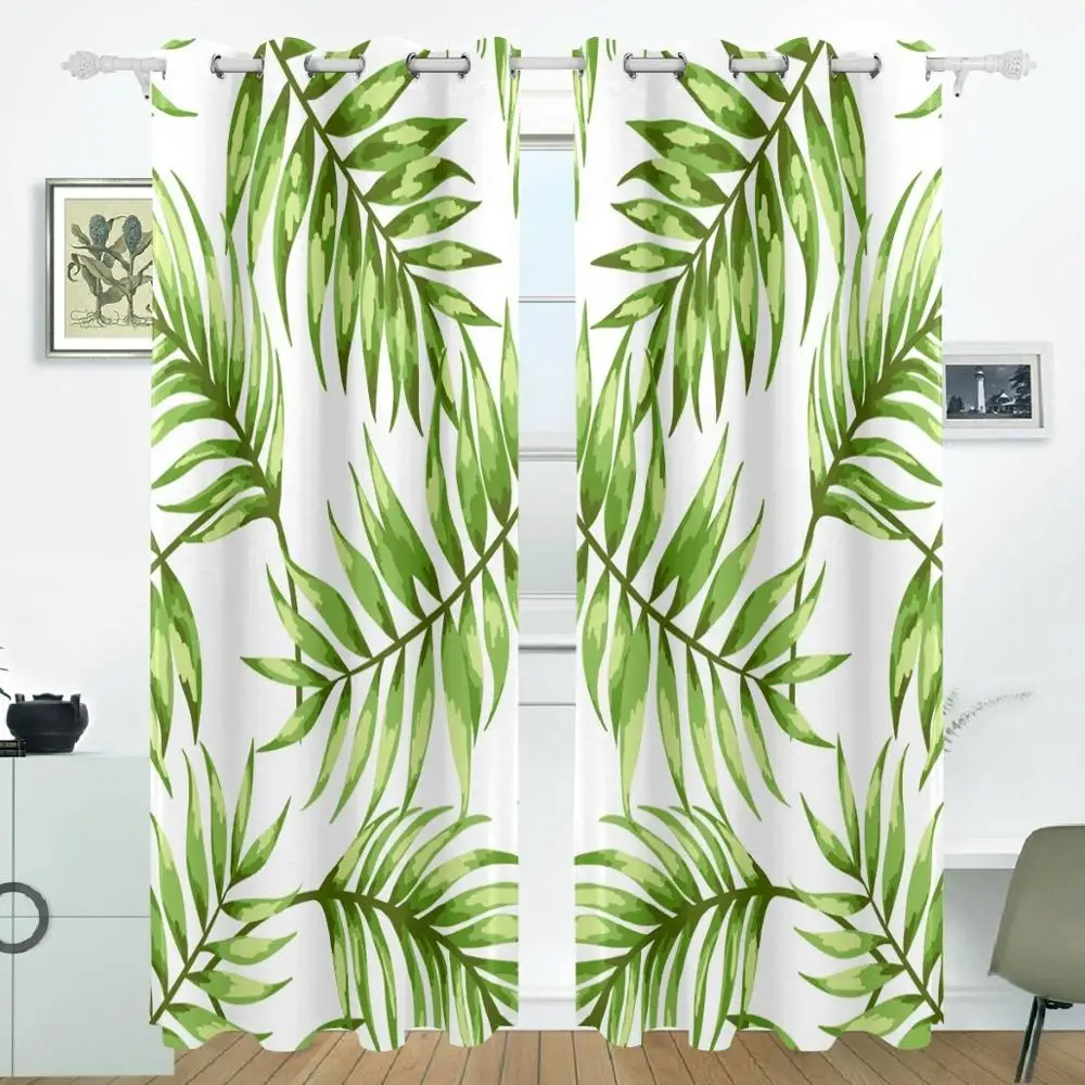 

Tropical Leaves Curtains Drapes Panels Darkening Blackout Grommet Room Divider for Patio Window Sliding Glass Door 55x84 Inches