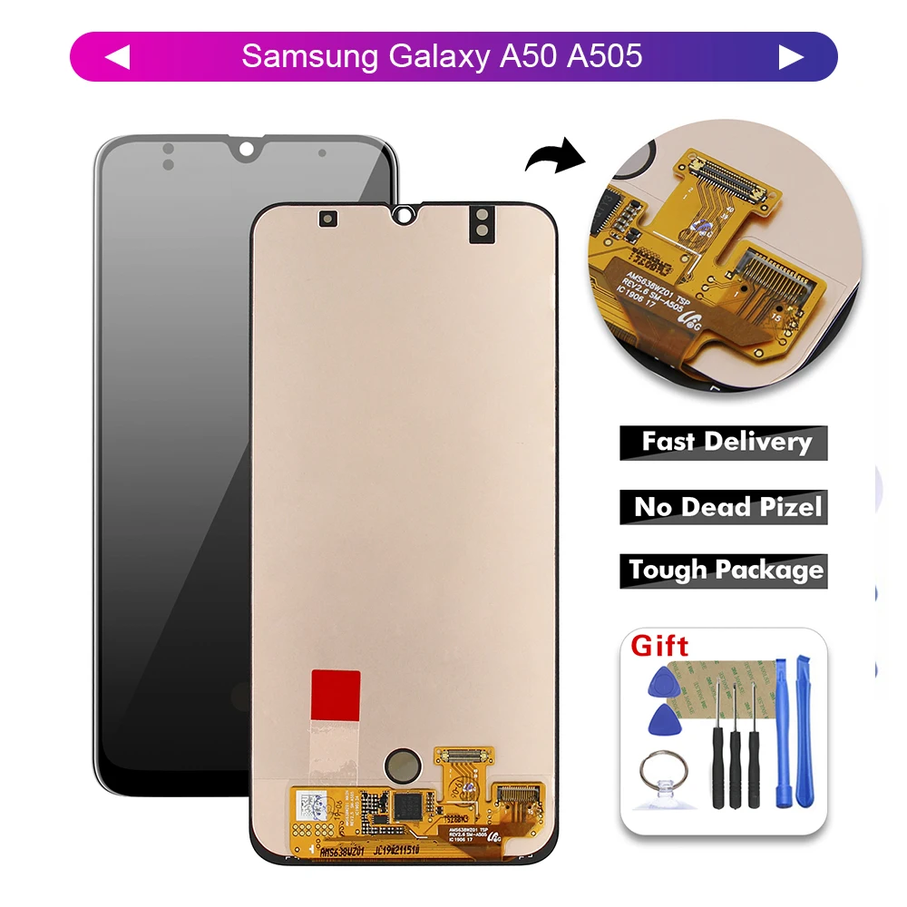 AAA с рамкой lcd для samsung Galaxy A50 A505 A505DS A505F A505FD A505A ЖК-дисплей кодирующий преобразователь сенсорного экрана в сборе+ Инструменты