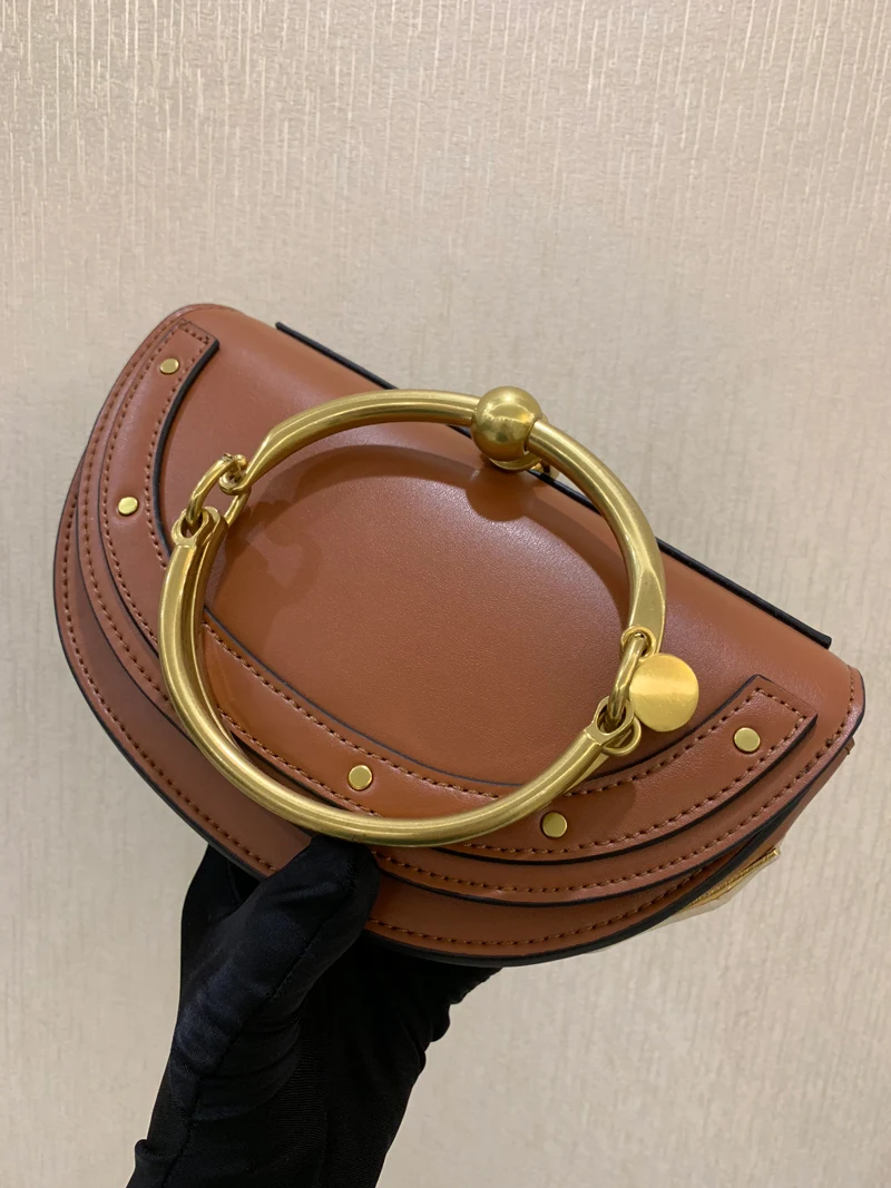 2019 Luxury Women Bag Brand Shoulder Bag Half Moon Handbag Fashion Crossbody Bag Genuine Leather Purse Ring Ladies Bag