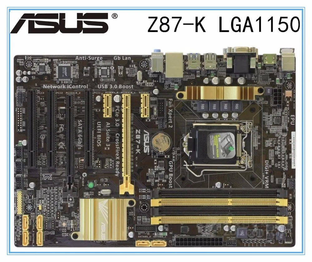Goedkoop Desktop Moederbord Asus Z87 K Z87 Socket LGA 1150 i7 i5 i3 DDR3 32G SATA3 USB3.0 ATX moederbord PC