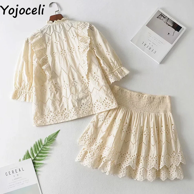 Yojoceli Сексуальное Белое Кружевное женское платье из двух частей летнее