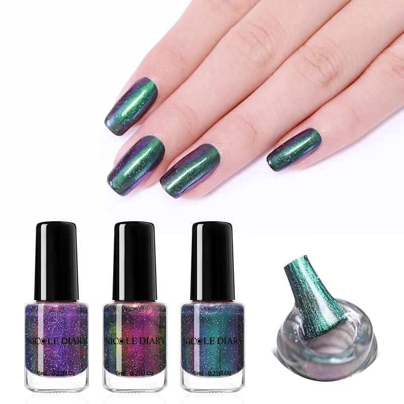 

NICOLE DIARY 6ml Peel Off Chameleon Nail Polish Water-based Crystal Sand Star Glitter Nail Art Varnish Black Based Needed
