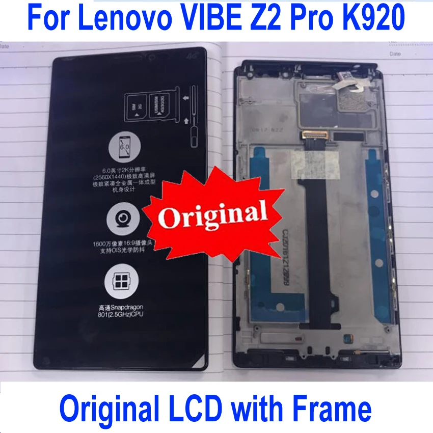 

Original Best Working K920 LCD Sensor Touch Screen Digitizer Assembly with Frame For Lenovo Vibe Z2 Pro Phone Display Parts