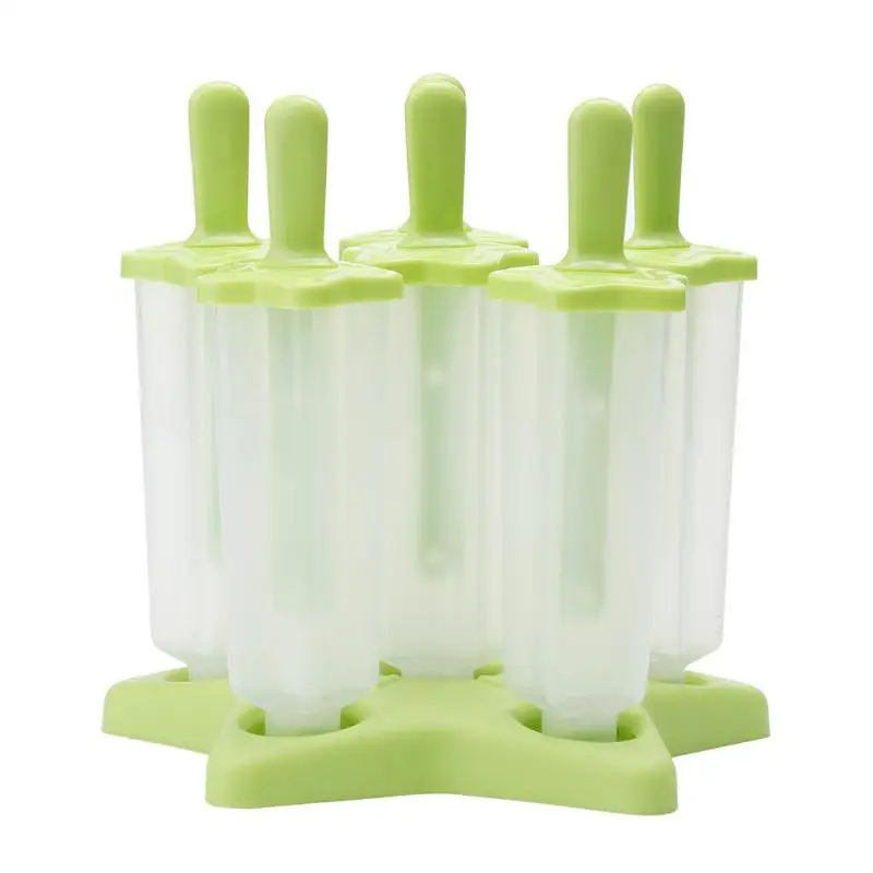 6 ячеек DIY замороженное мороженое форма мороженое на палочке пластиковая многоцветная летняя Мороженица Морозилка для мороженого - Цвет: Зеленый
