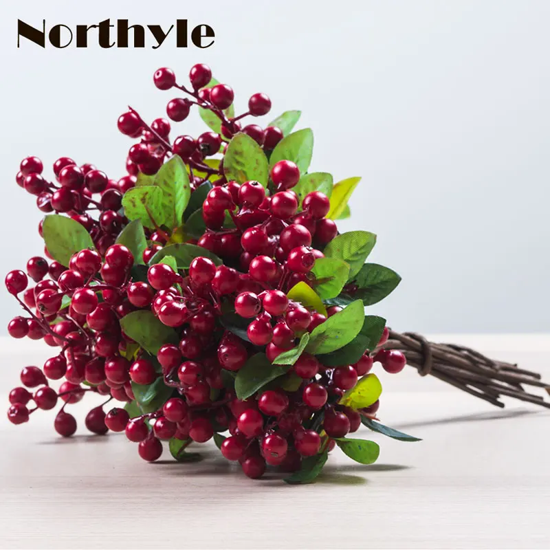 

Artificial Berry Stamen Plastic Plants Home Decoration Fake Greenery DIY christmas Wreath Artificial Grass Wedding Decor