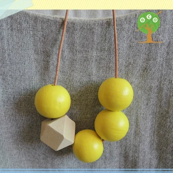 1pc sale Hand painted Yellow necklace with  Geometric  Beaded wood necklace unique necklace gift NWr1822