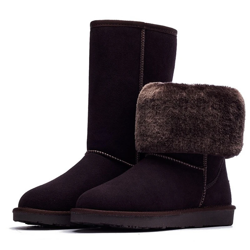 Cheap Genuine Leather Women s winter high boots High quality Cowhide snow boots 2020 new brand design Plush fur Flat bottom warm boot
