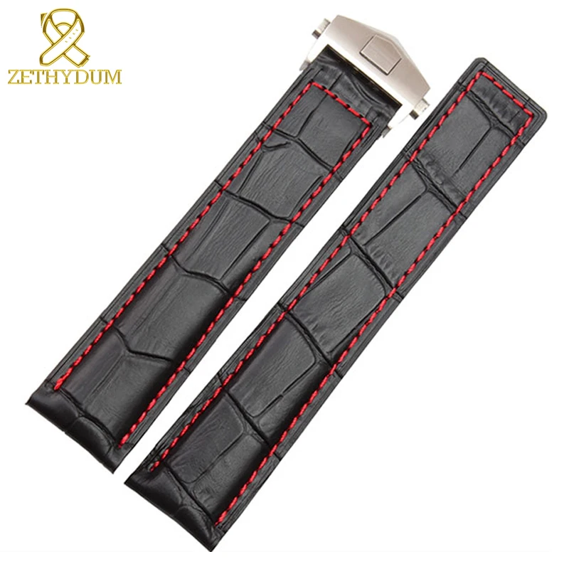 Cheap Genuine leather bracelet 19mm 20mm 22m watchband mens wristwatches band accessories watch belt fold buckle leather watch strap
