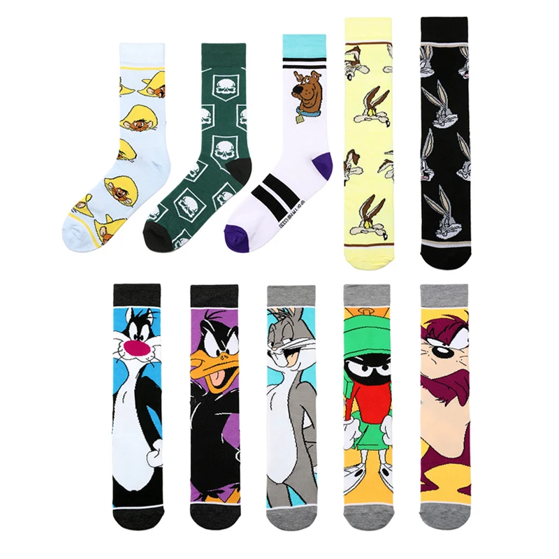 

New 2019 Spring Autumn Men Socks High Quality Cute Funny Harajuku Cartoon Cat Duck Socks Casual Cotton Calcetines Hombre