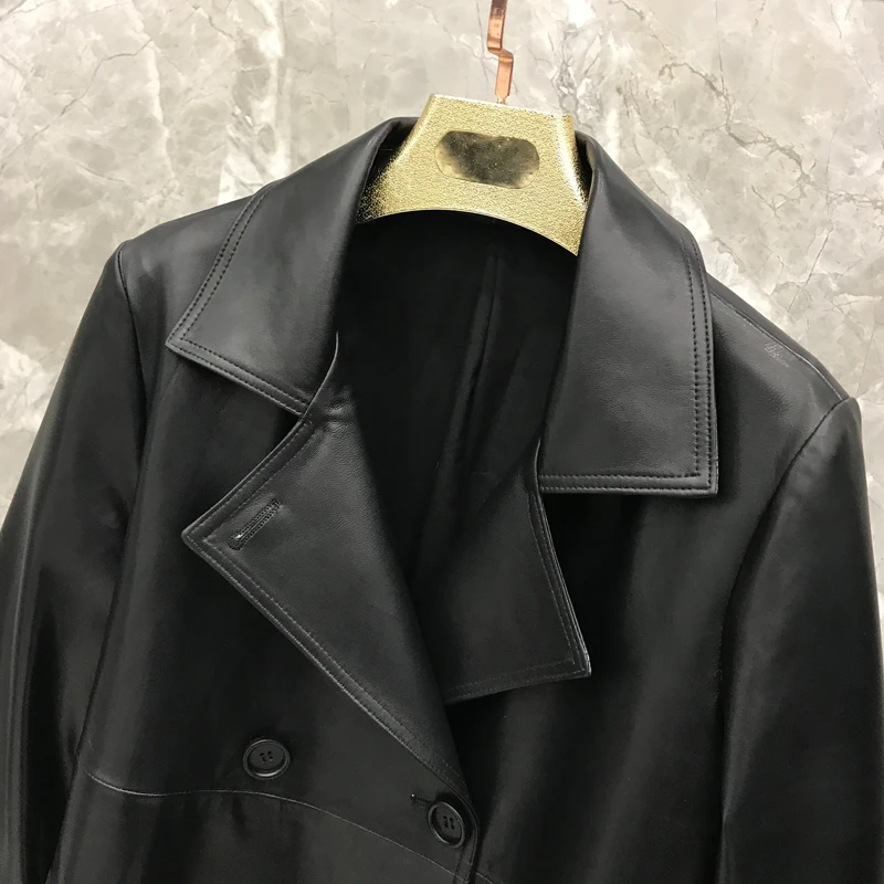 Spring  Women Sheepskin Jacket  Genuine Korean Version of The Double-breasted Leather  Jacket