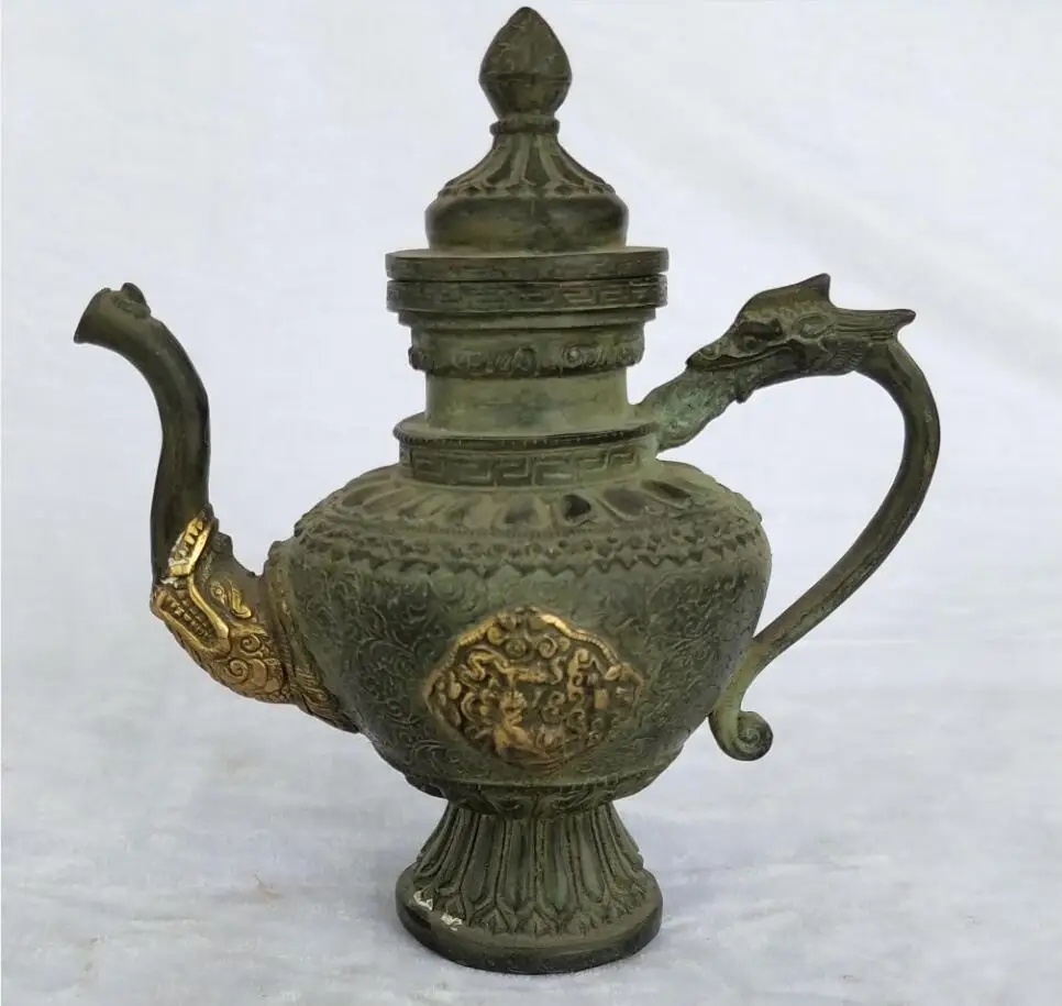 

Collection chinese old bronze gilt carved Dragon Tea pot art decoration Antique pot Height :18 CM / 7 inch