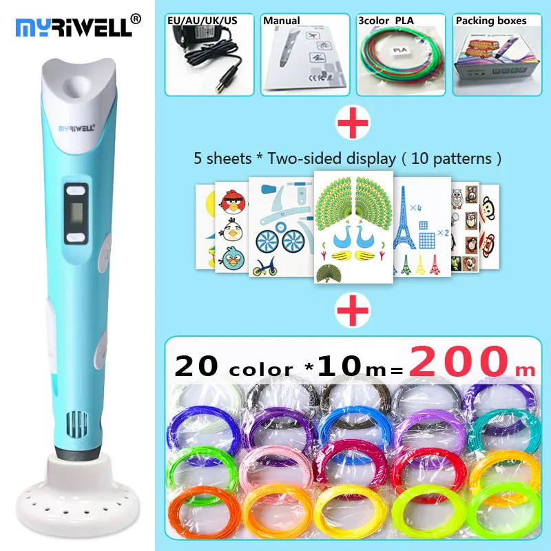 3d Ручка myriwell светодиодный 3D дисплей АБС/пла нить ручка 3 d добавьте специальные