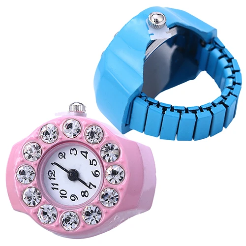 

Men's Women's Silicon Round Rhinestone Elastic Quartz Finger Ring Watch Gift