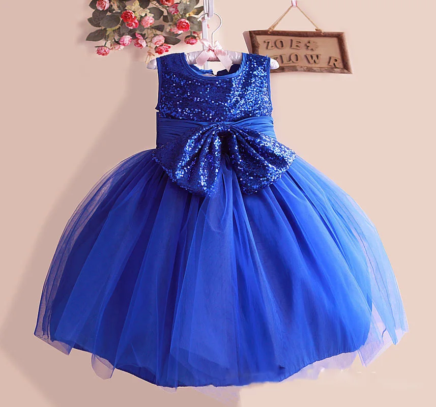 

Top Quality Sequined Girls Dresses 3D Flower Silk Bow Layered Princess Party Dress Kids Formal Dress For 3-8Y